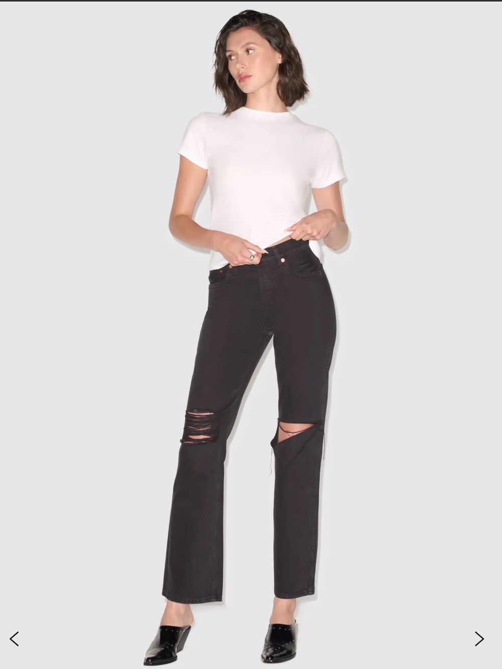 RE/DONE HIGH RISE LOOSE Black Washed Distressed Button Fly Jeans Size 23